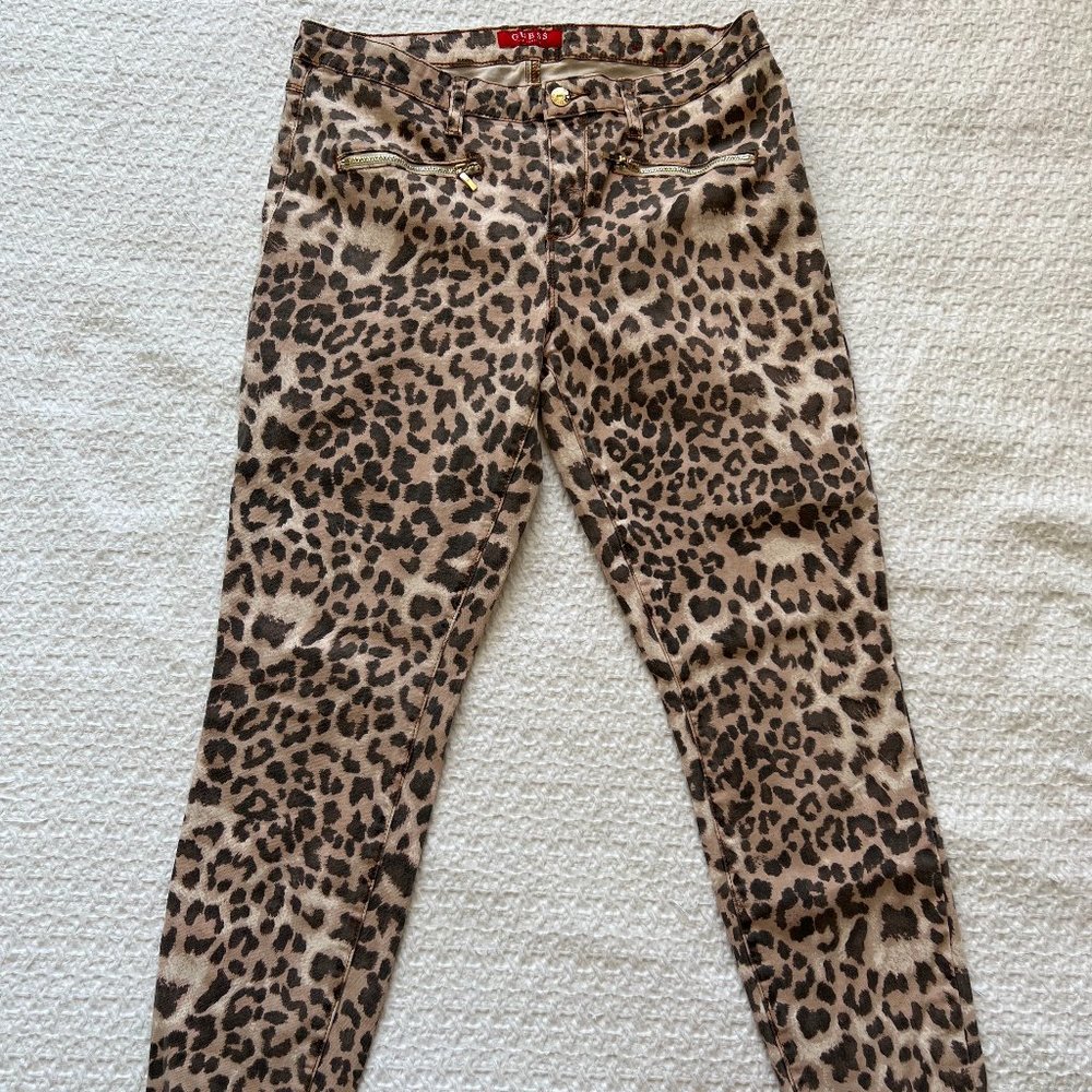 Guess Women's Straight Leg Jeans in Leopard Print Brown